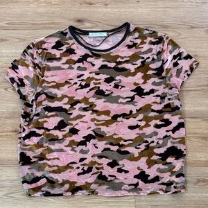 Free People Camoflodge Teddy Velvet Burnout Blouse Pink Brown Size XS Flowy